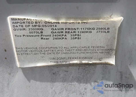 2014 Chevrolet Equinox 1Lt from USA, damaged, VIN 2GNFLFEKXE6358324